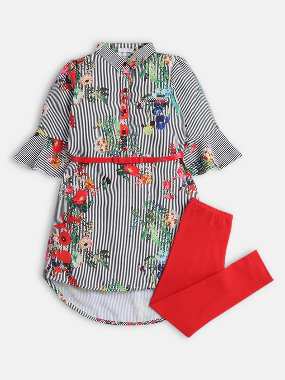 

Hopscotch Girls Red & Black Printed Tunic with Leggings