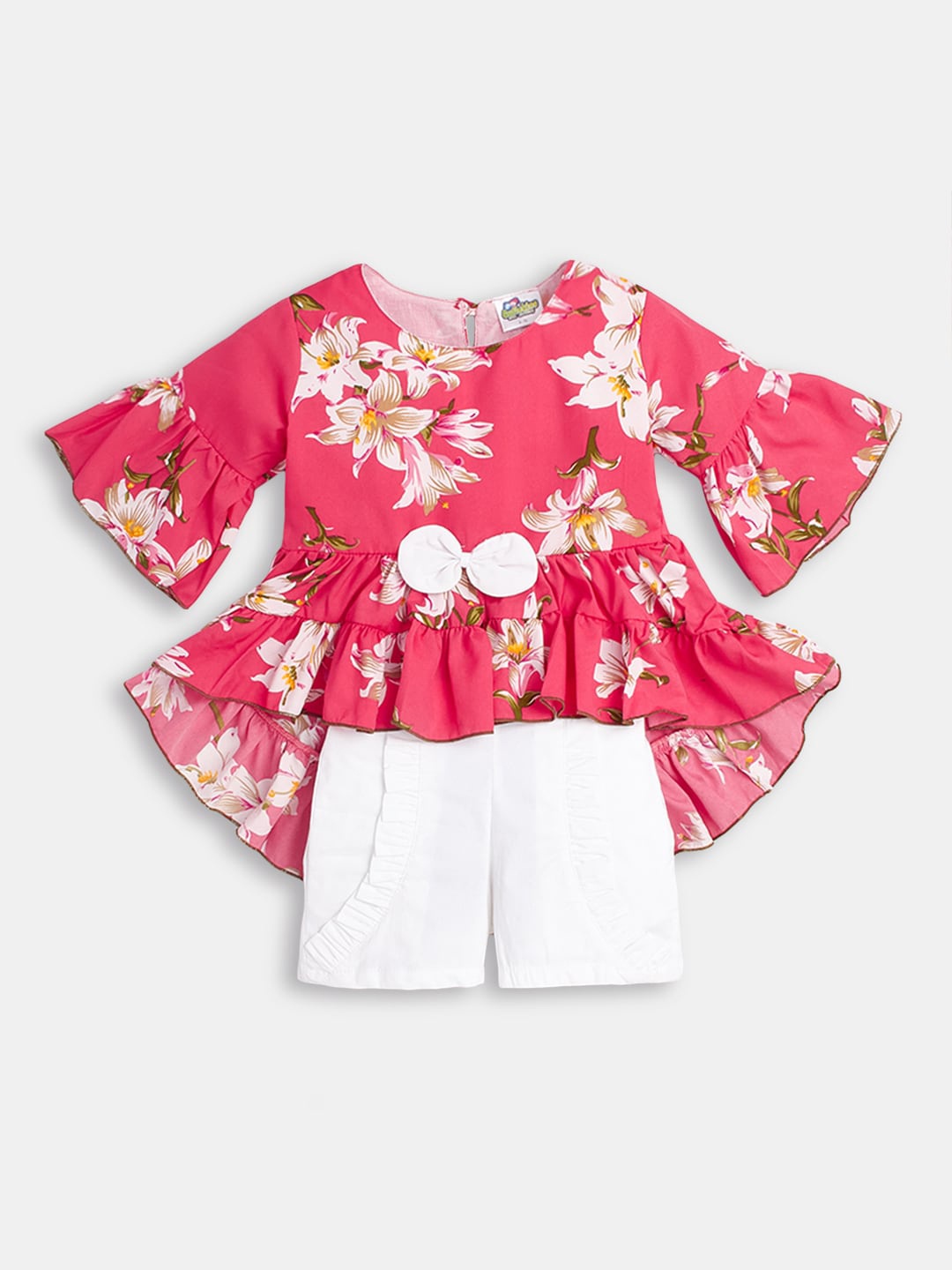 

Hopscotch Girls Pink & White Printed Top with Shorts