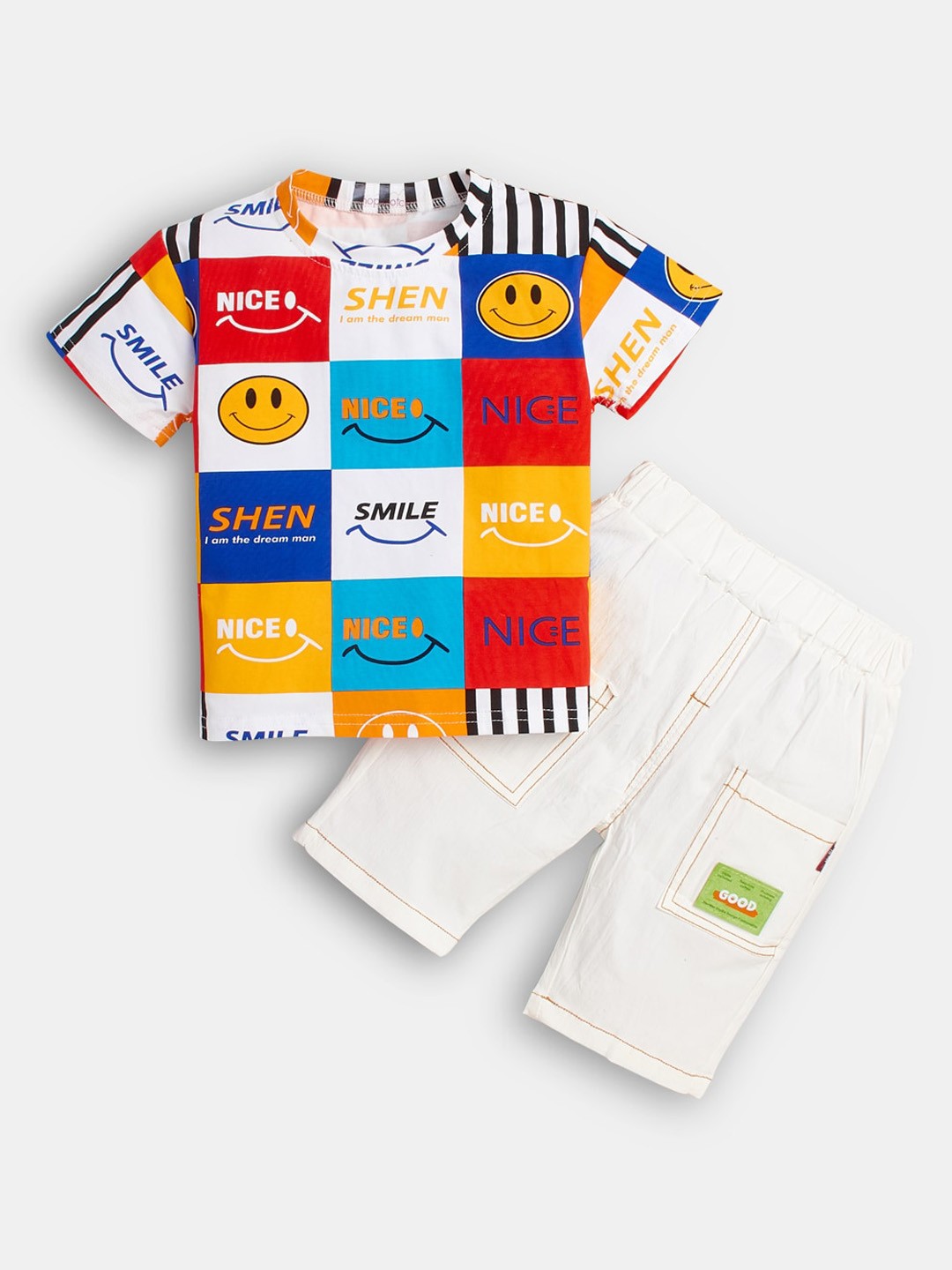 

Hopscotch Boys Multicoloured Printed T-shirt with Shorts Set, Multi