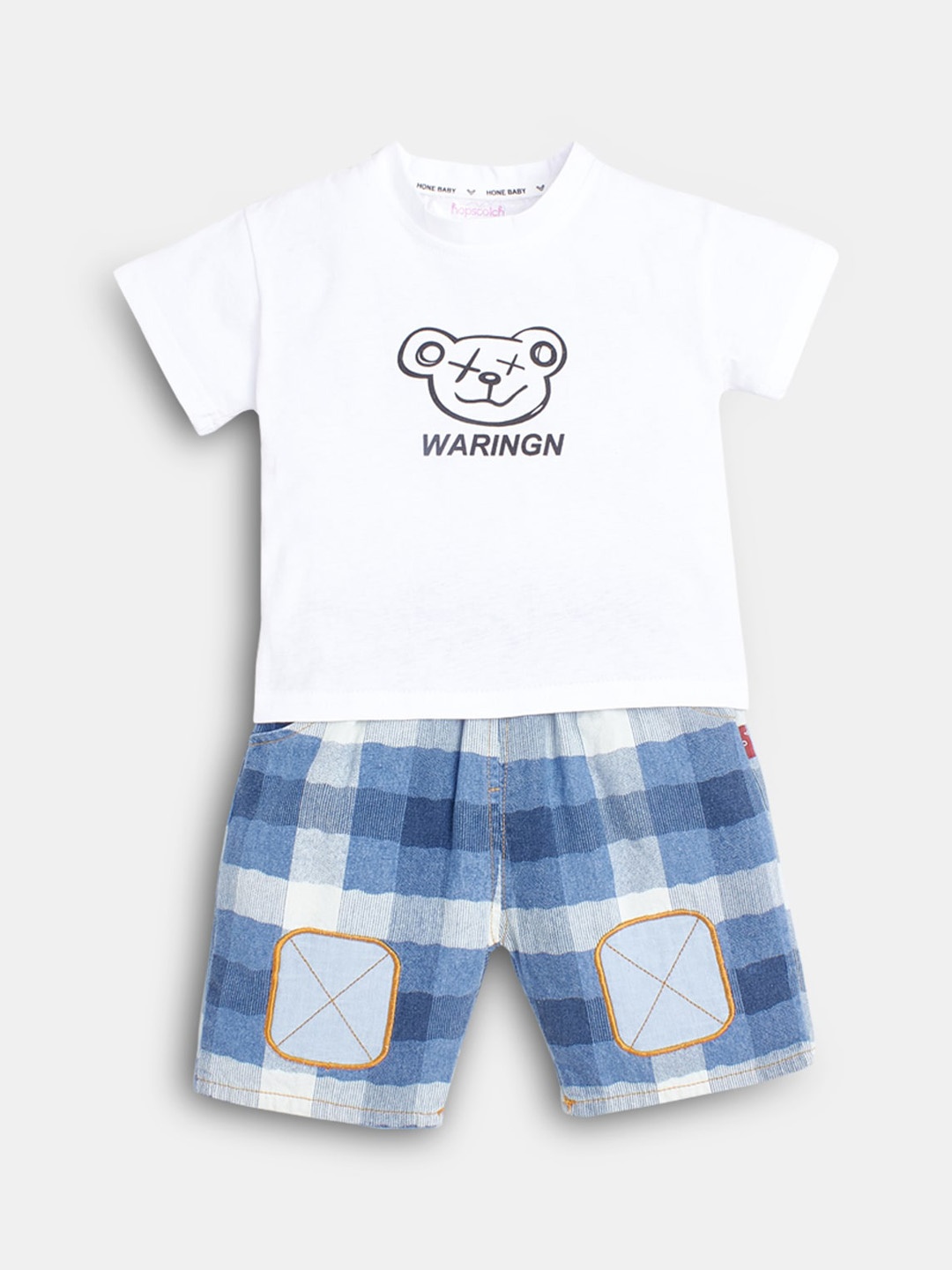 

Hopscotch Boys White & Blue Printed T-shirt with Shorts