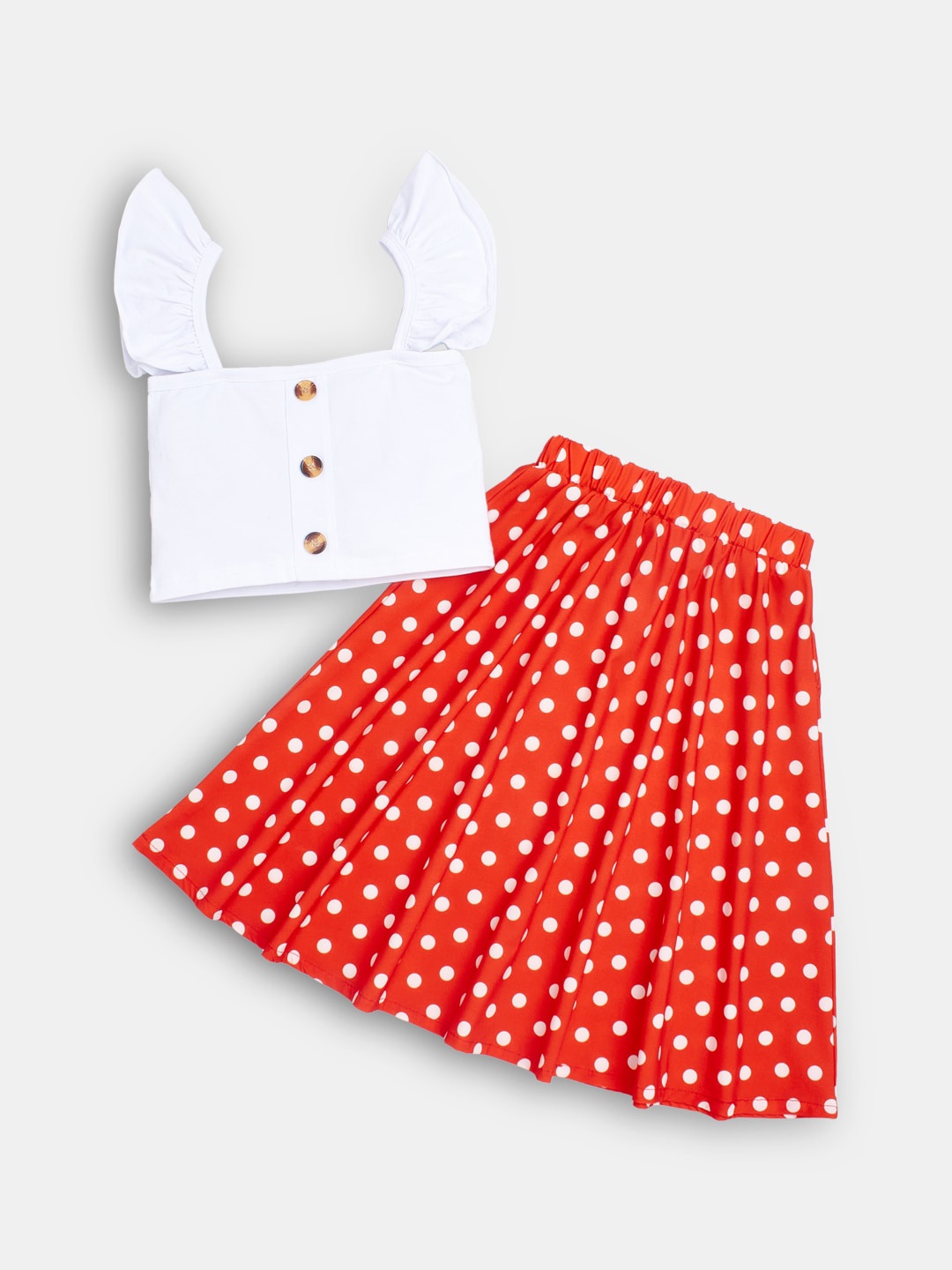 

Hopscotch Girls White & Red Polka Dots Top with Skirt