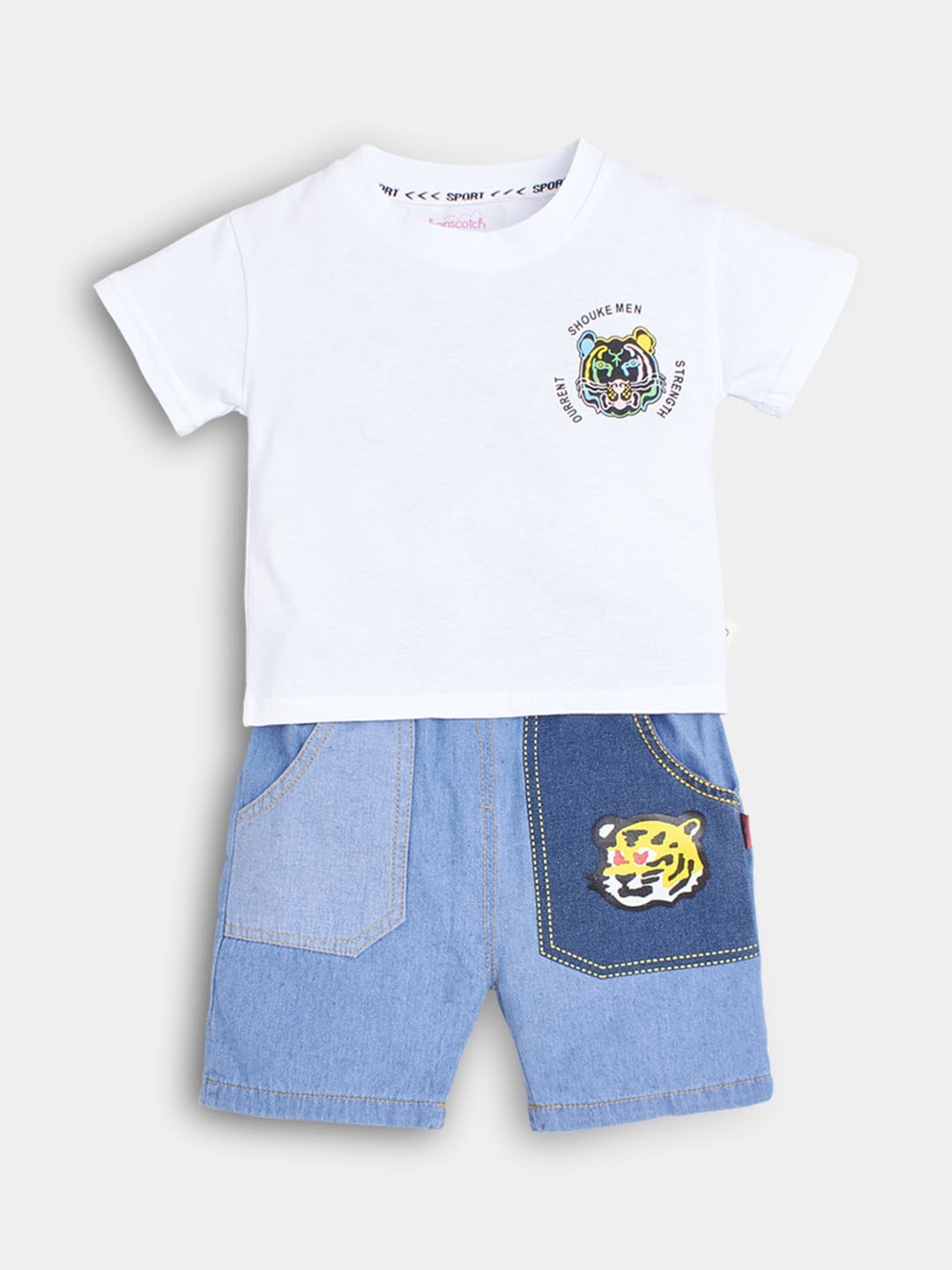 

Hopscotch Boys White & Blue T-shirt with Shorts Set