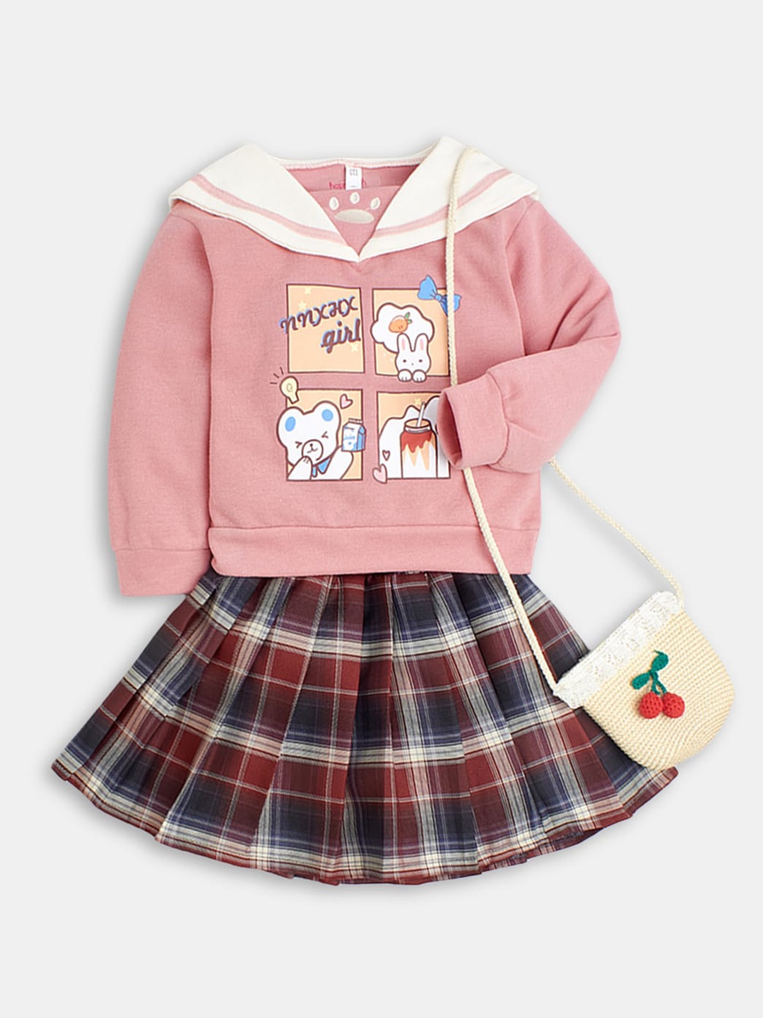 

Hopscotch Girls Pink & White Printed Top with Skirt