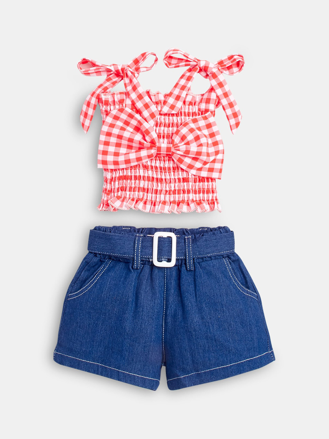 

Hopscotch Girls Red & Blue Checked Cotton Top with Shorts