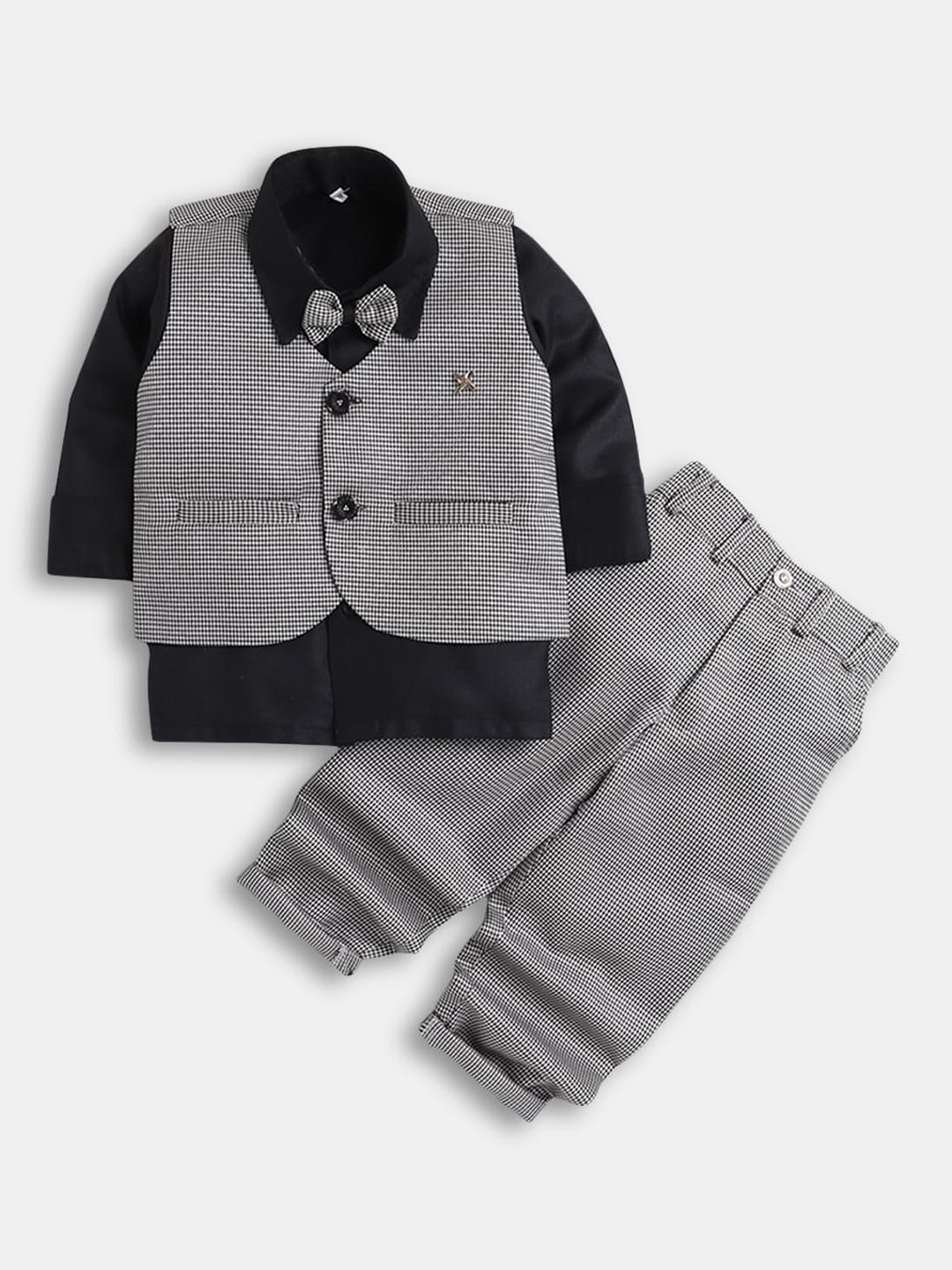 

Hopscotch Boys Black & Grey Printed Cotton Shirt with Trouser & Waistcoat