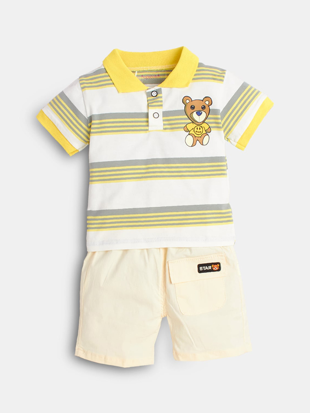 

Hopscotch Boys Yellow & Grey Striped T-shirt with Shorts