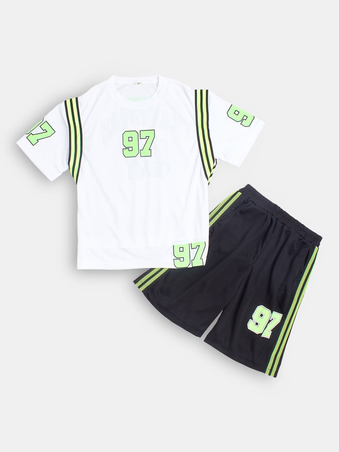 

Hopscotch Boys White & Black Printed T-shirt with Shorts