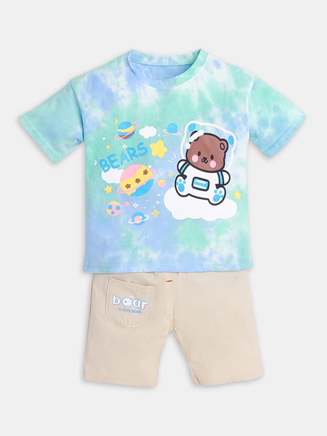 

Hopscotch Boys Green & Blue Printed T-shirt with Shorts