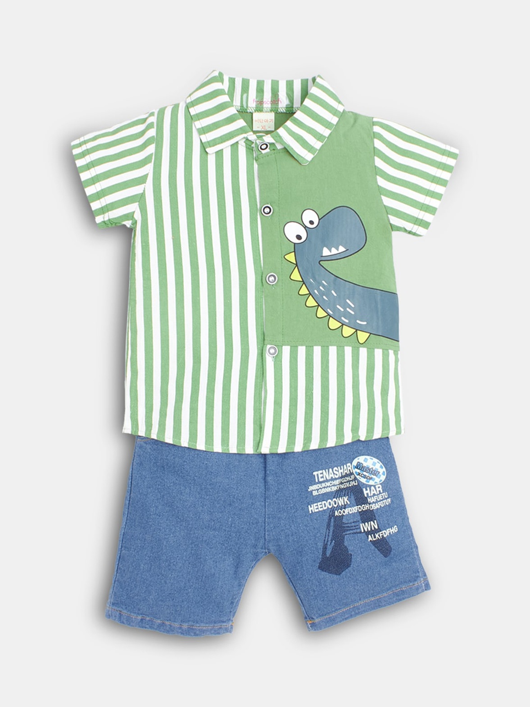 

Hopscotch Boys Green & White Striped Shirt with Shorts