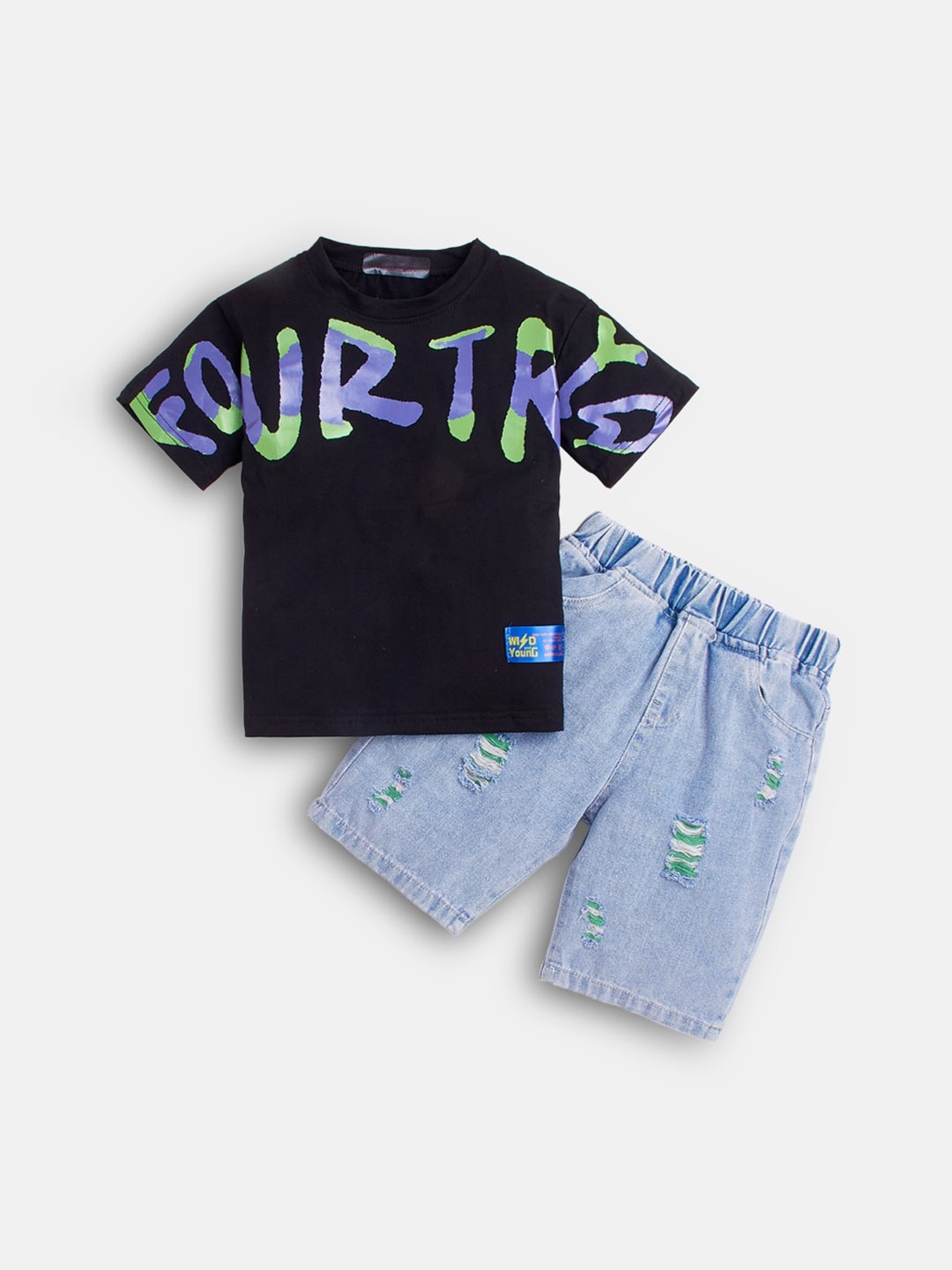 

Hopscotch Boys Black & Blue Printed T-shirt with Shorts