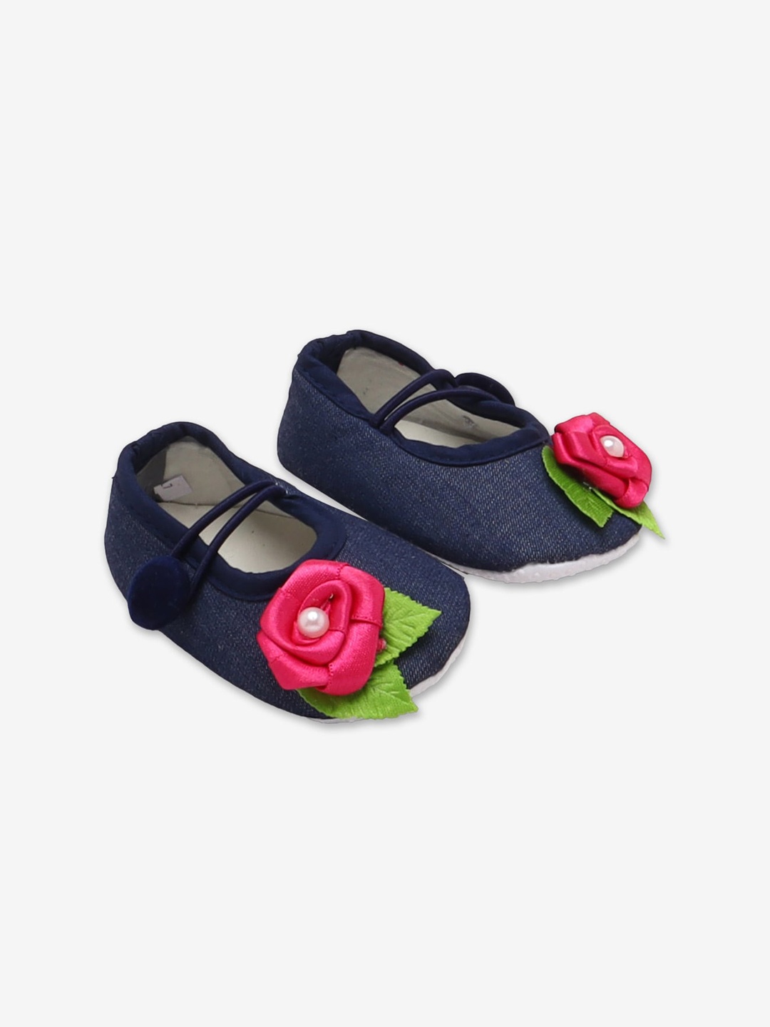 

Hopscotch Infant Girls Blue Floral Applique Denim Booties