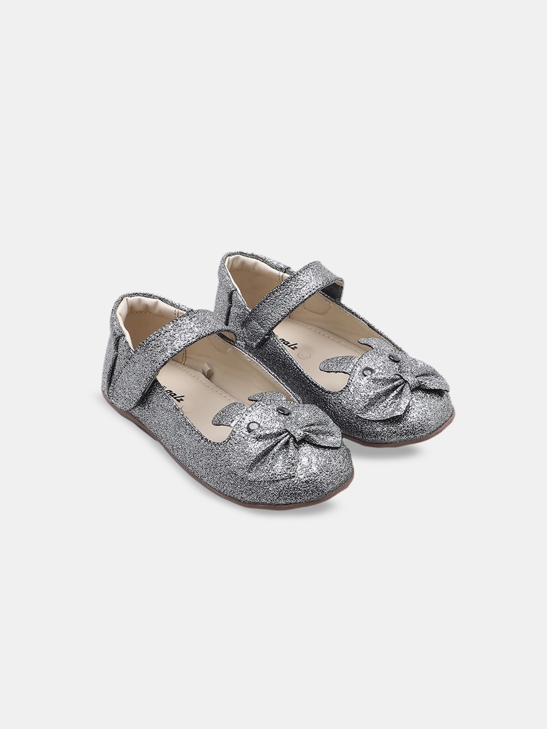 

Hopscotch Girls Silver-Toned Textured Ballerinas with Bows