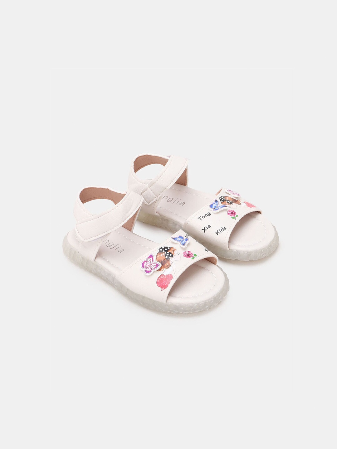 

Hopscotch Girls Beige & Pink PU Comfort All-Over Print Applique Sandals