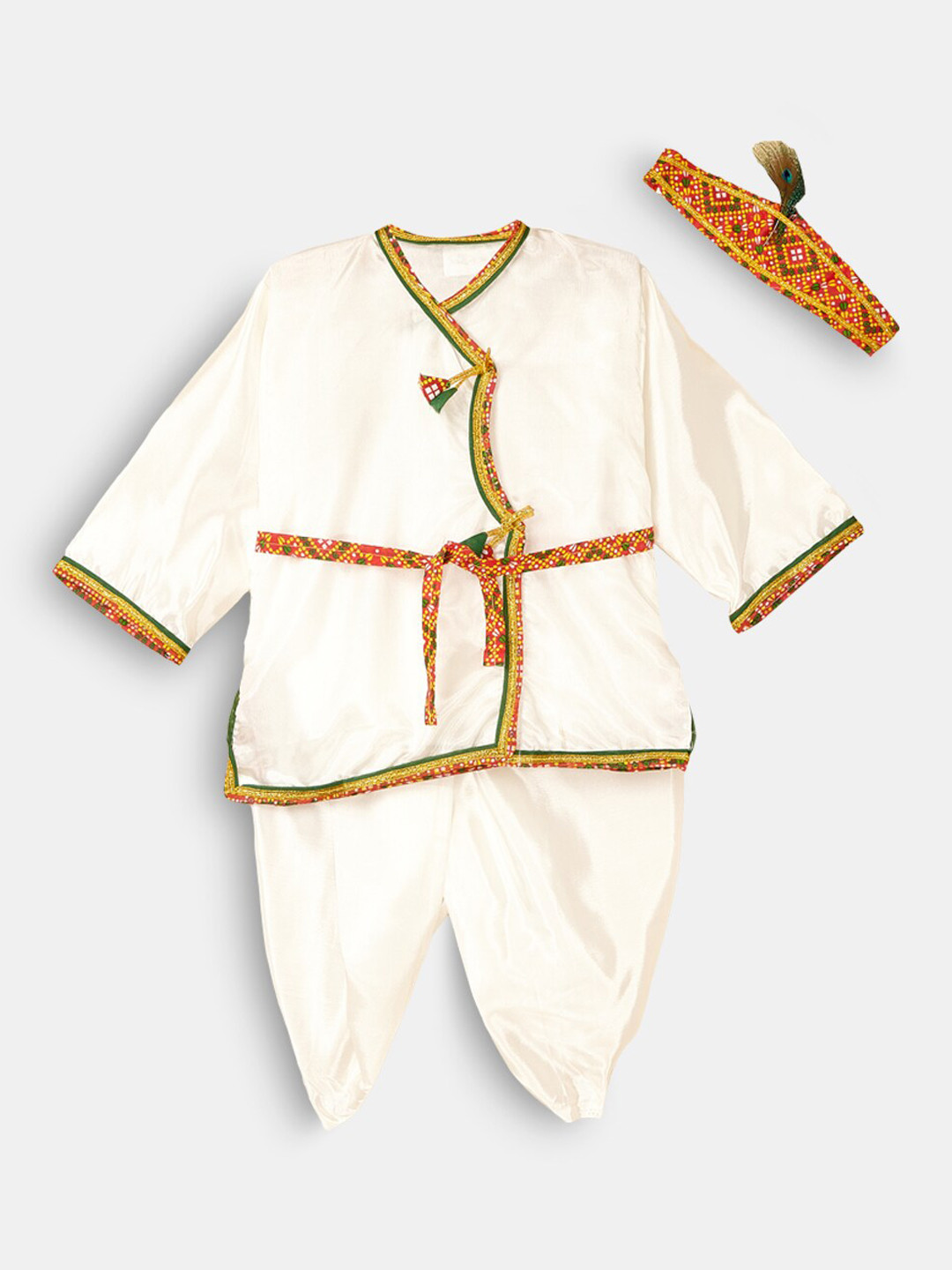 

Hopscotch Boys White Printed Tiered Pure Cotton Kurta with Dhoti Pants