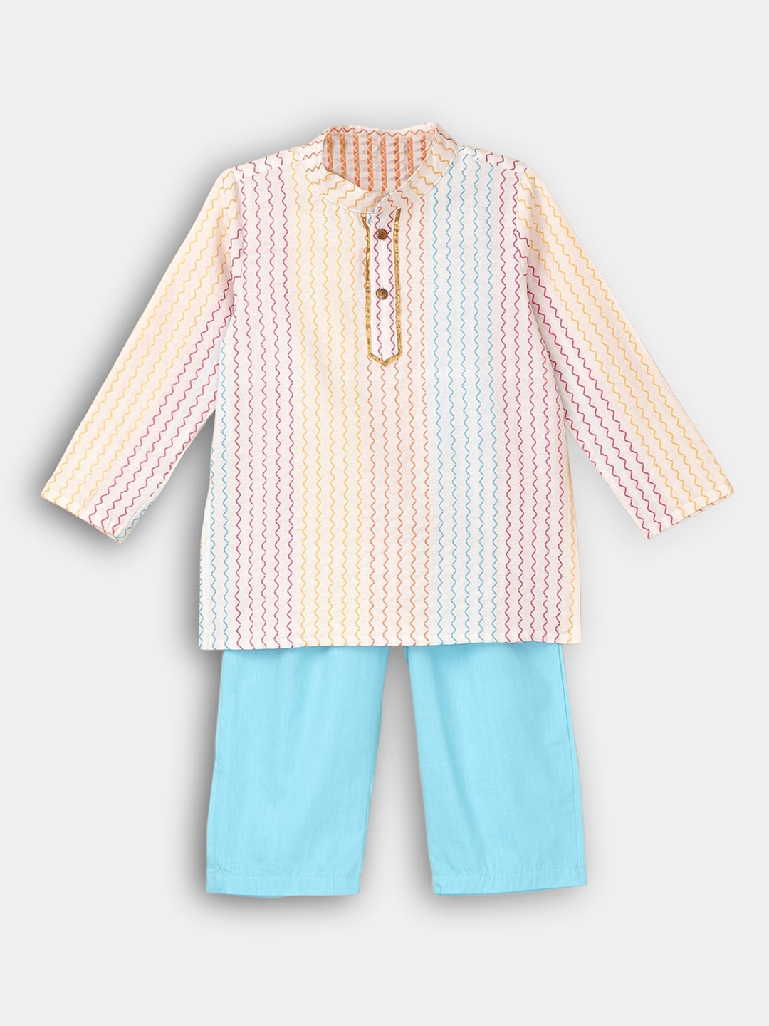 

Hopscotch Boys White Printed Pure Cotton Kurta with Pyjamas