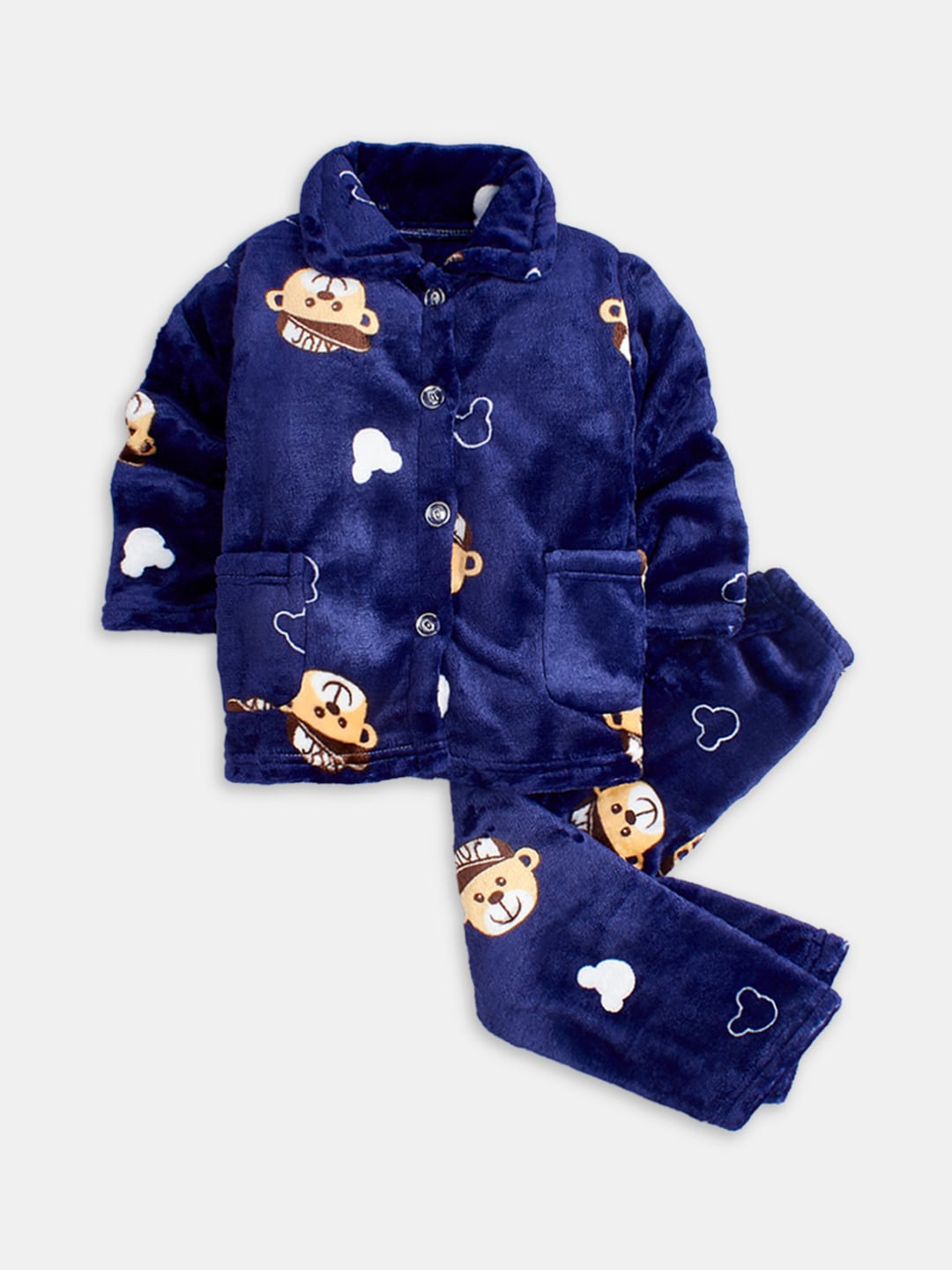 

Hopscotch Boys Navy Blue & Yellow Printed Night suit