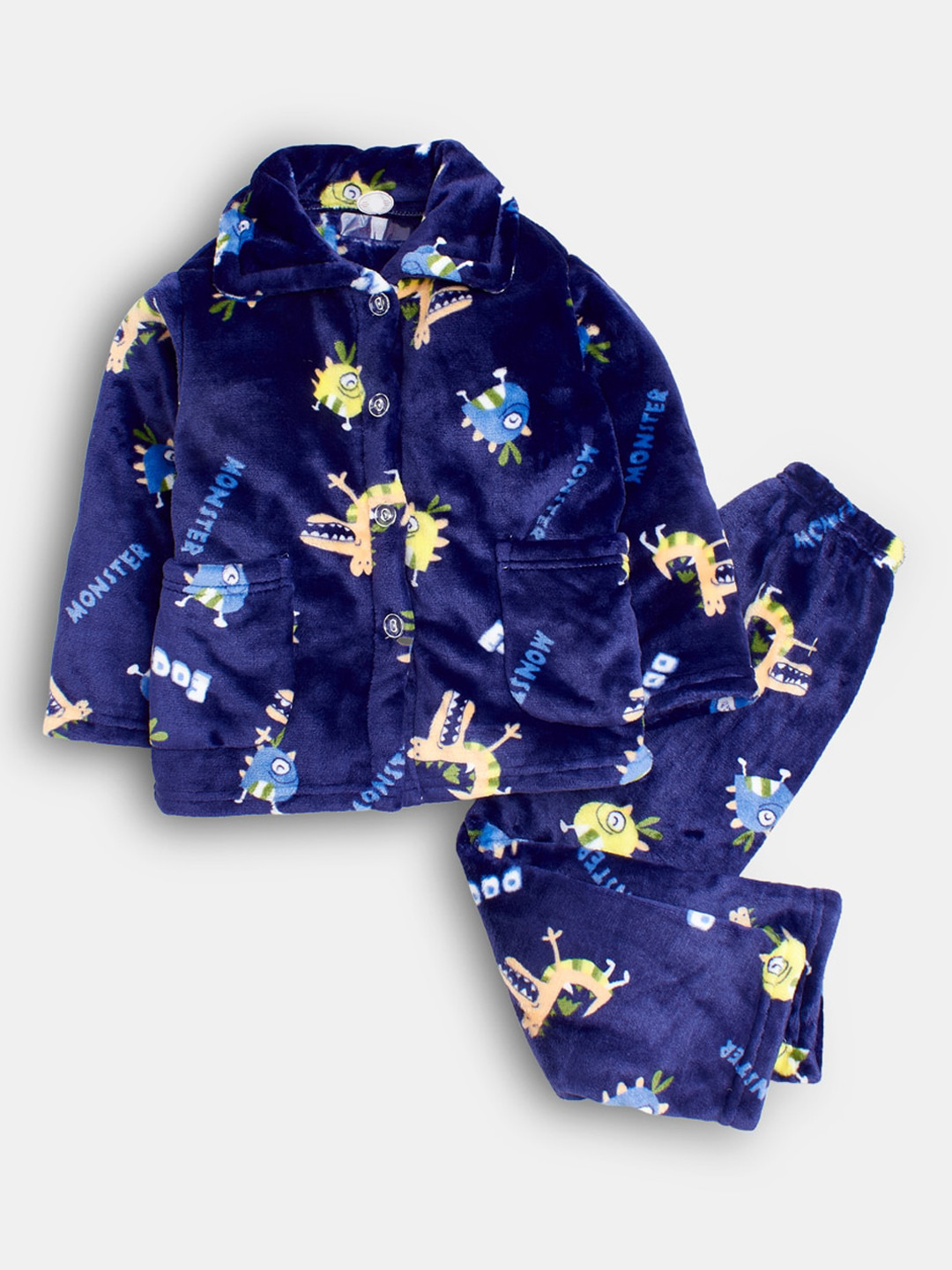 

Hopscotch Boys Navy Blue & Yellow Printed Night suit