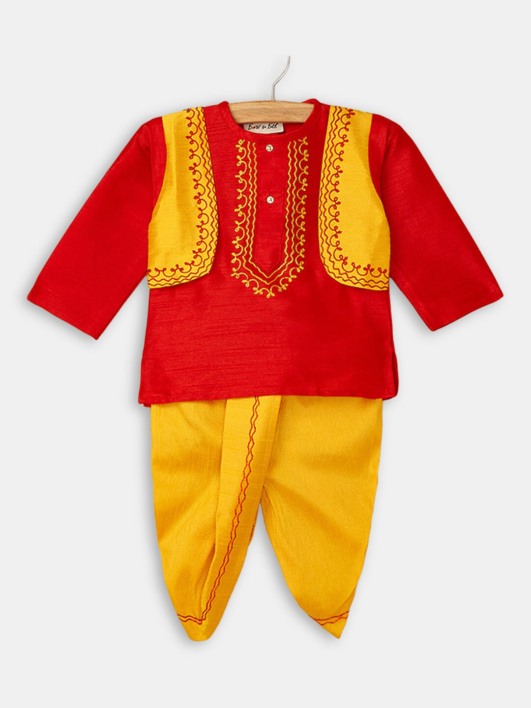 

Hopscotch Boys Red Bandhani Printed Kurta Set