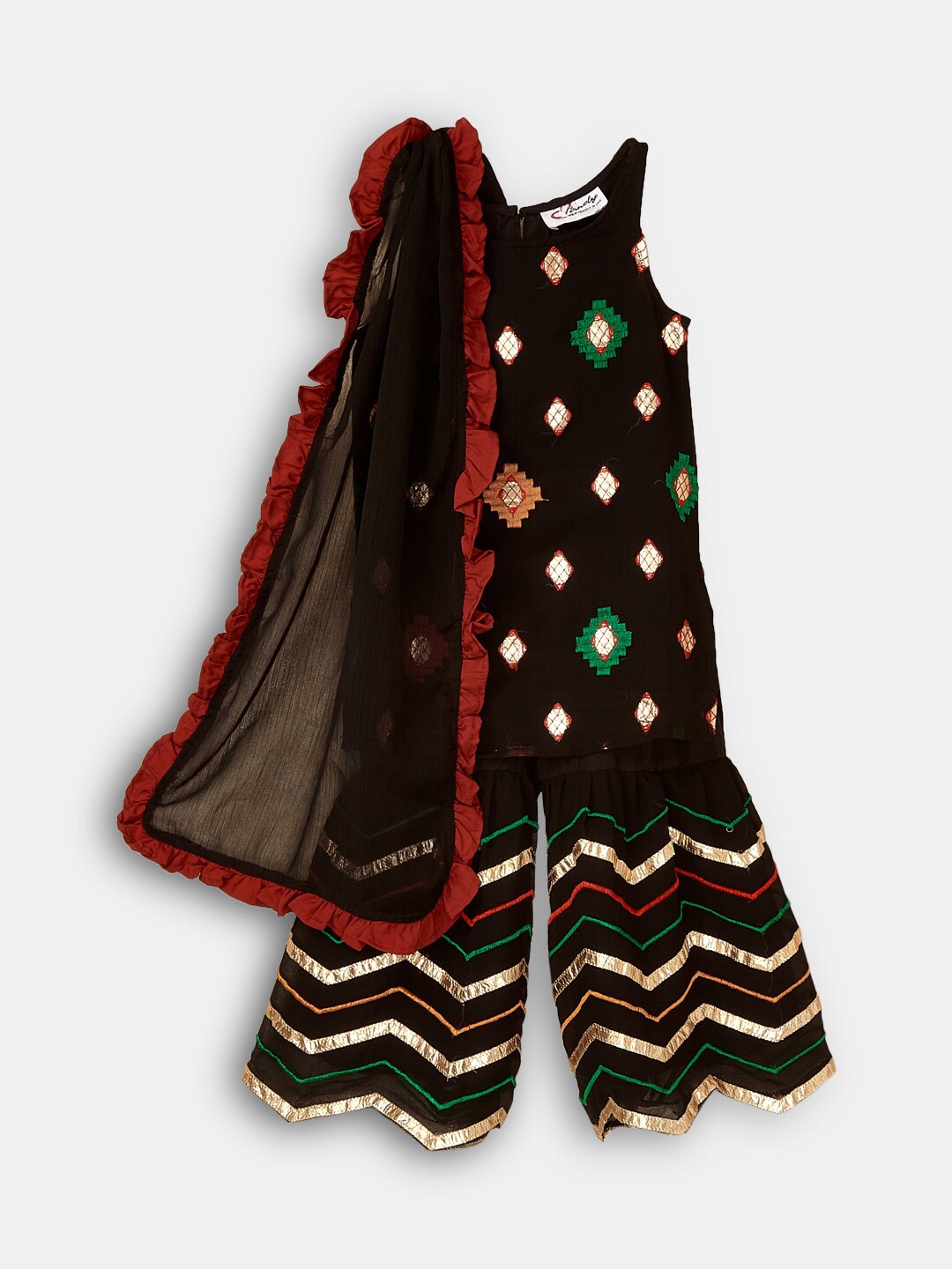

Hopscotch Girls Black Embroidered Kurti with Sharara