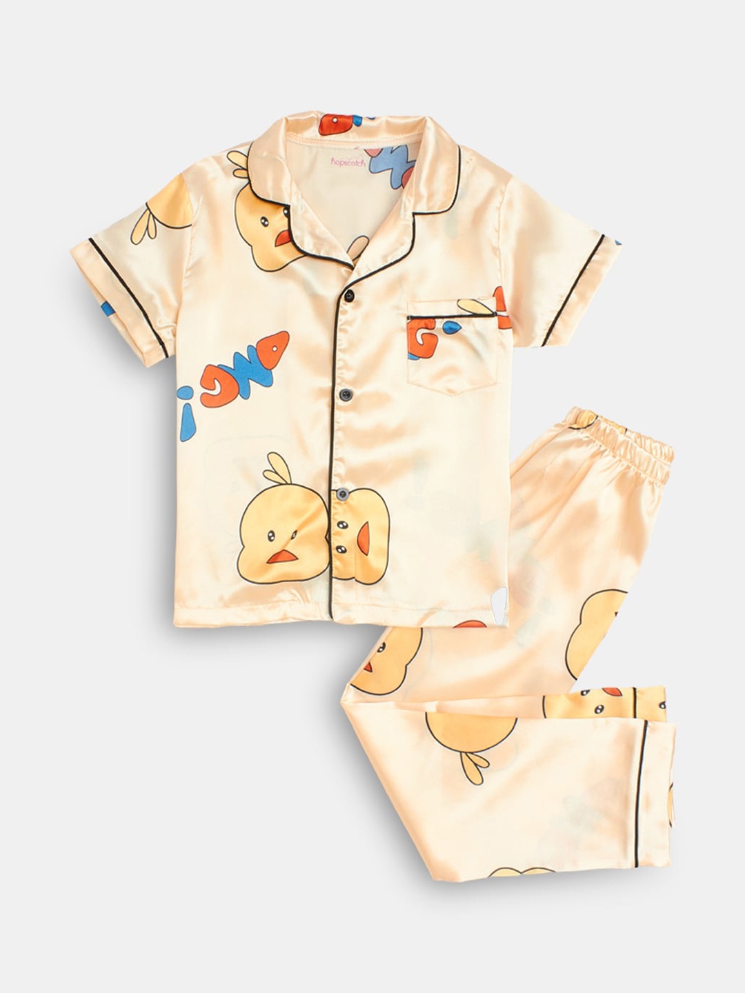 

Hopscotch Boys Yellow & Blue Printed Night suit