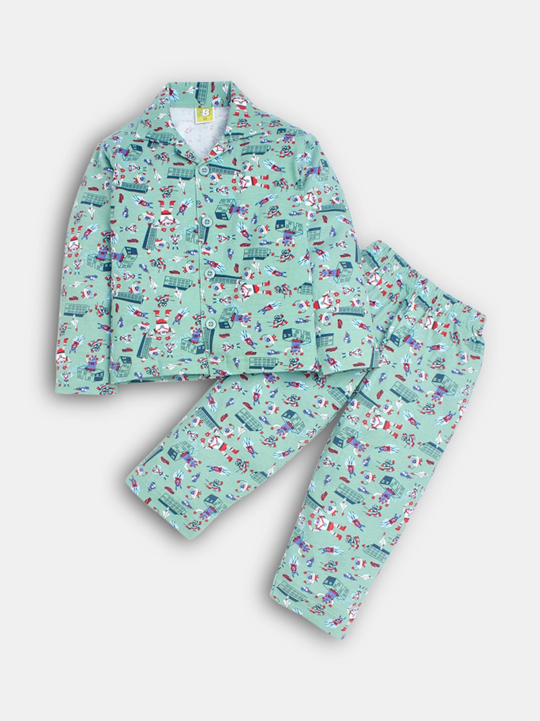 

Hopscotch Boys Blue & Red Printed Night suit