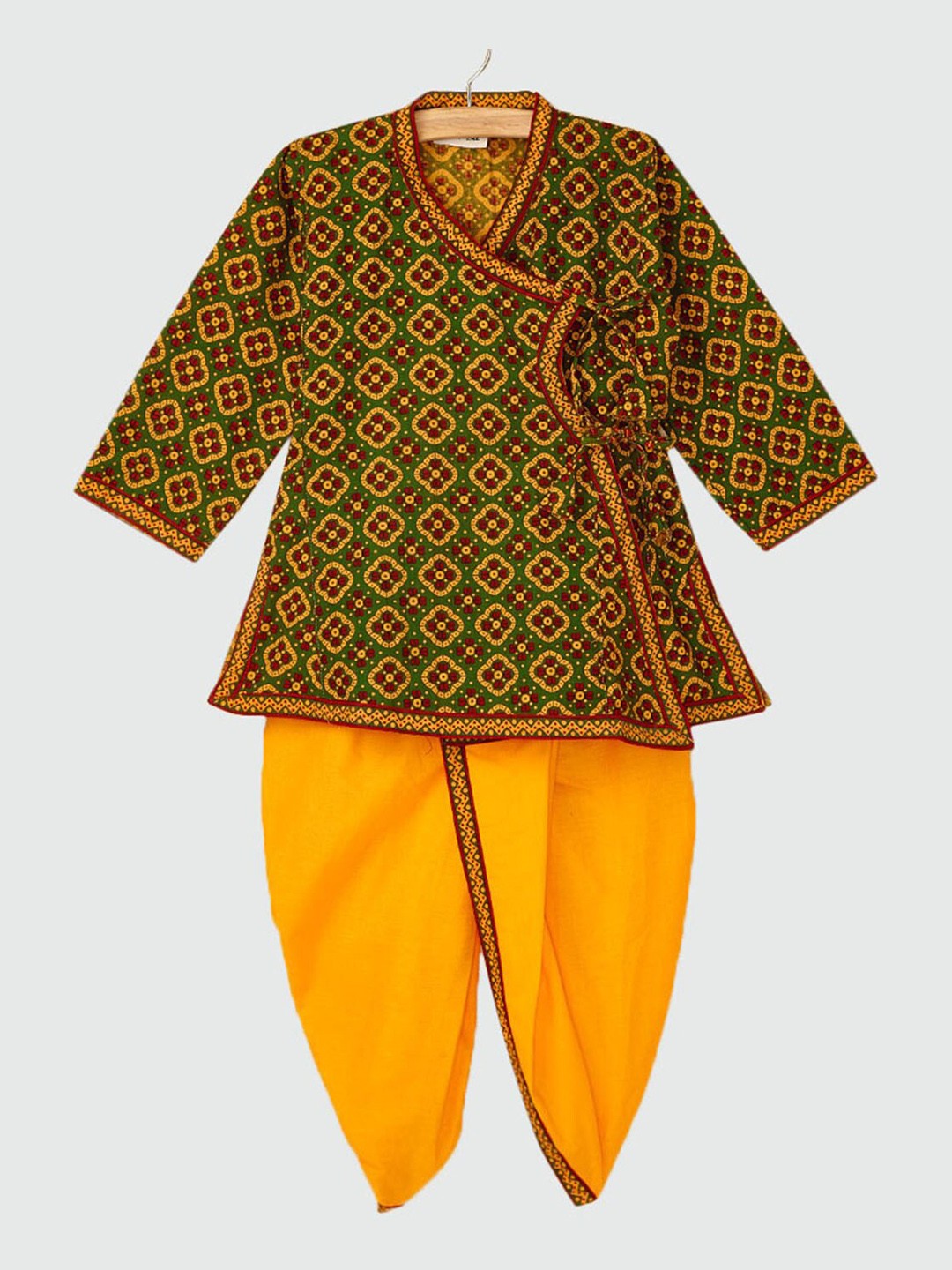 

Hopscotch Boys Green Angrakha Kurta with Dhoti Pants