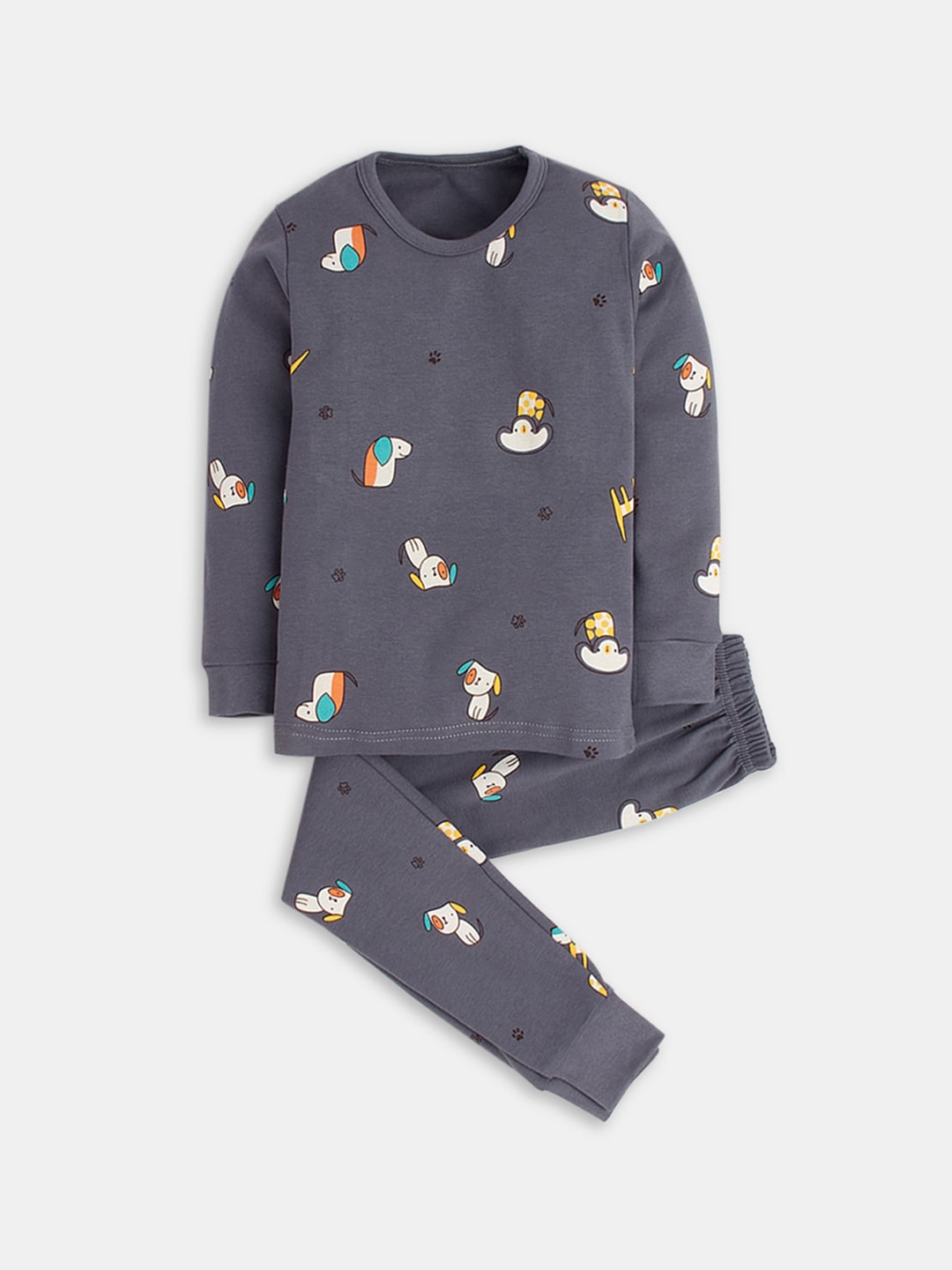 

Hopscotch Boys Grey & White Printed Night suit