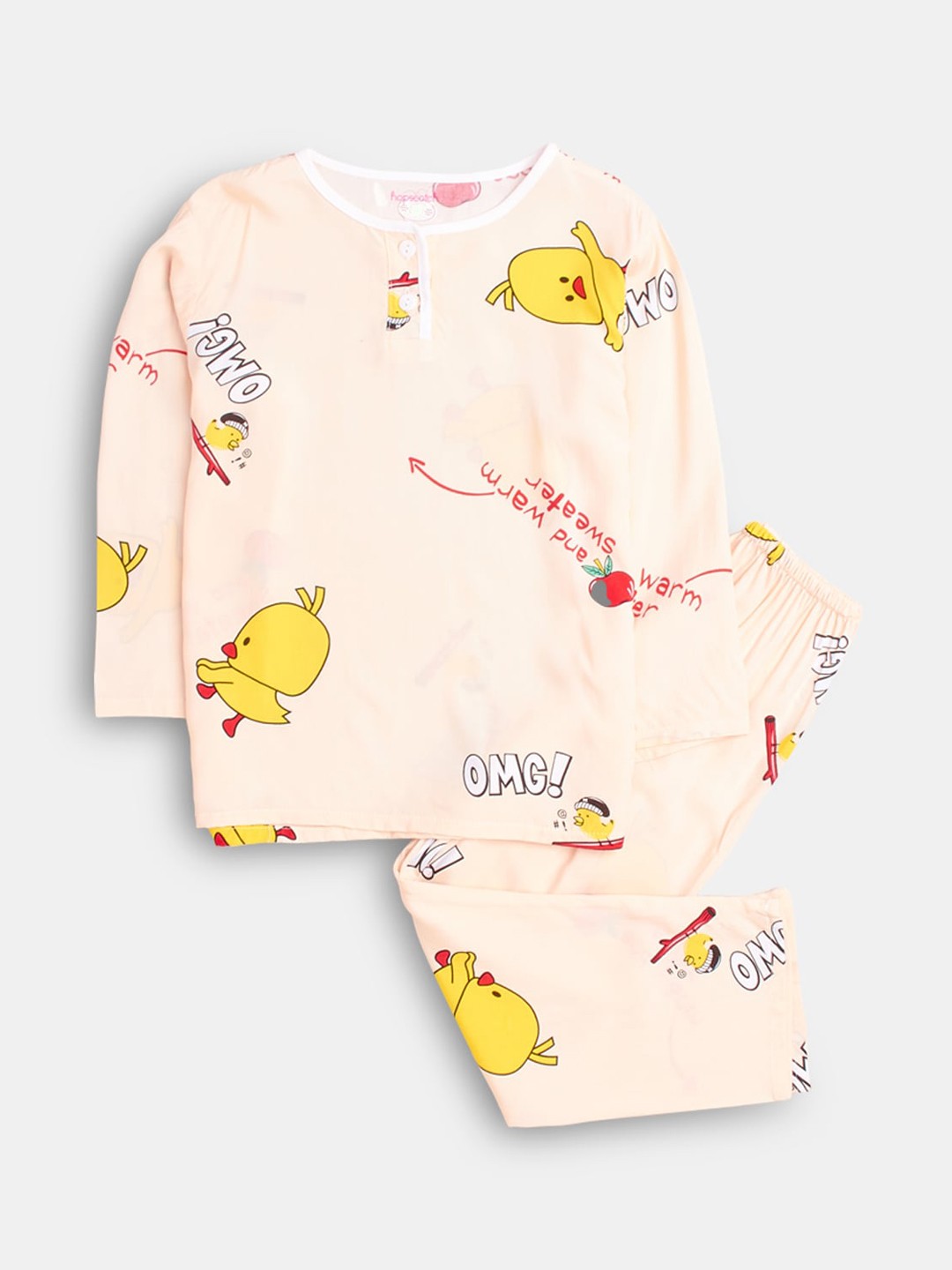 

Hopscotch Girls Yellow & White Printed Night suit