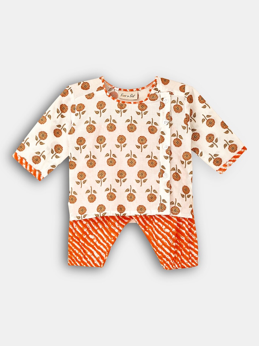 

Hopscotch Boys Orange Printed Pure Cotton Kurta with Salwar