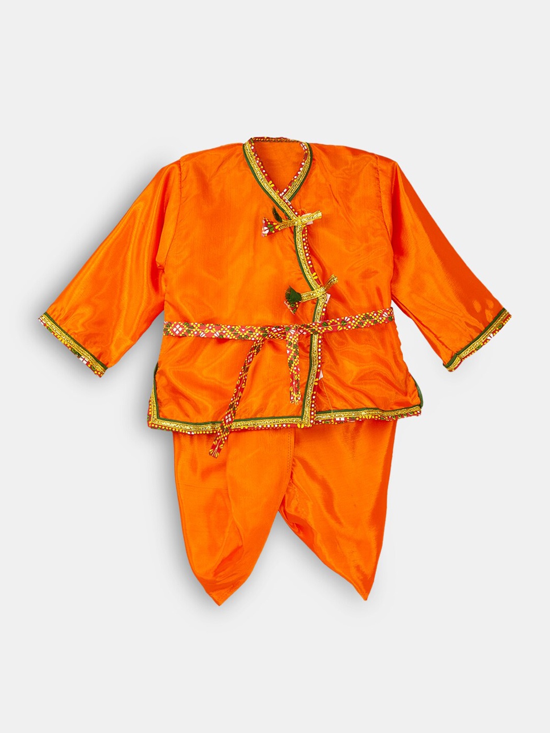 

Hopscotch Boys Orange Angrakha Pure Cotton Kurti with Dhoti Pant