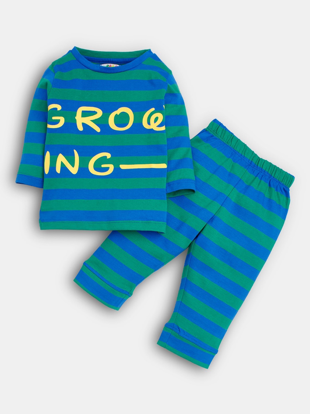 

Hopscotch Boys Pure cotton Blue & Green Striped Night suit 1140471