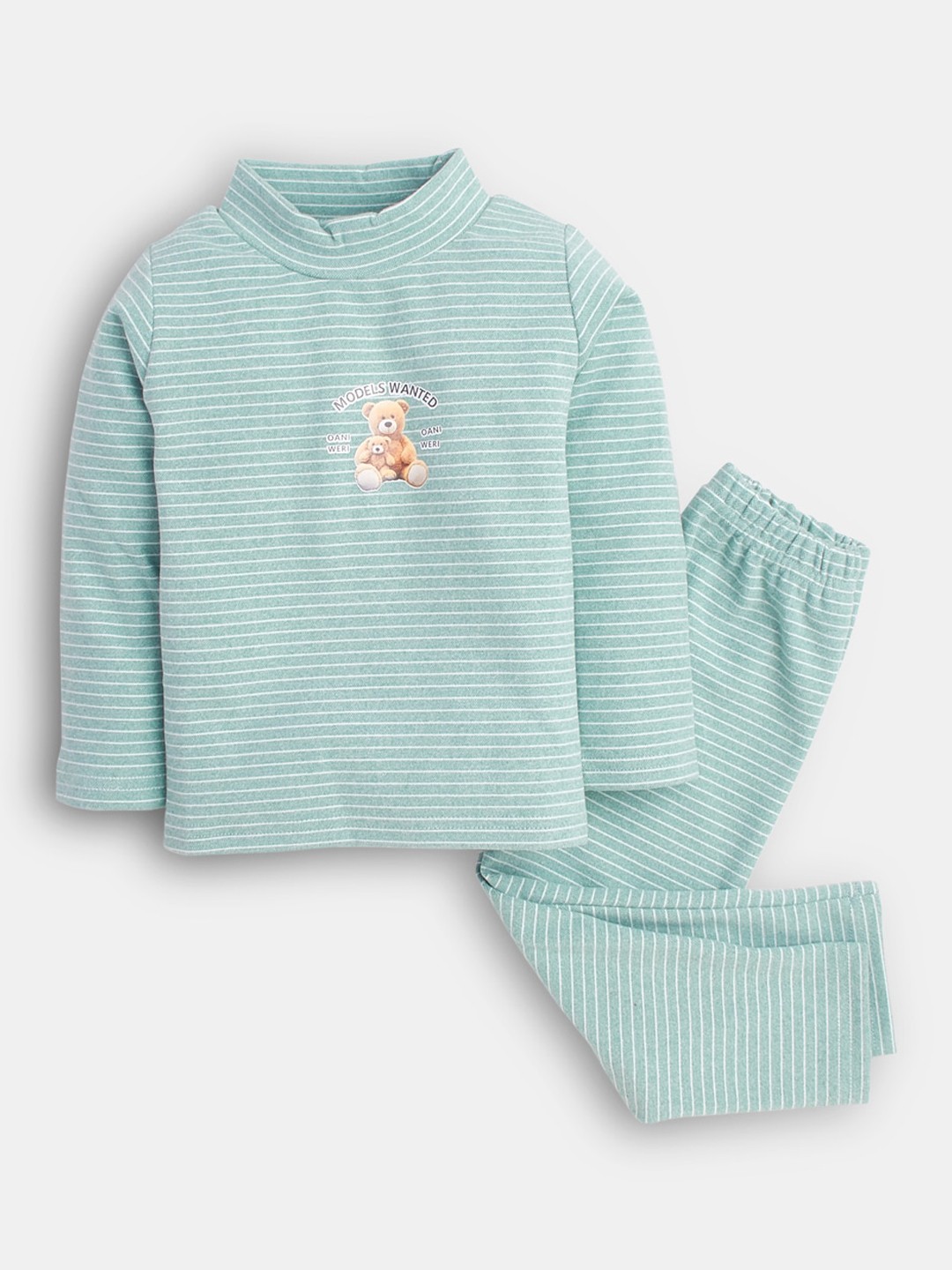 

Hopscotch Boys Green & White Striped Night suit
