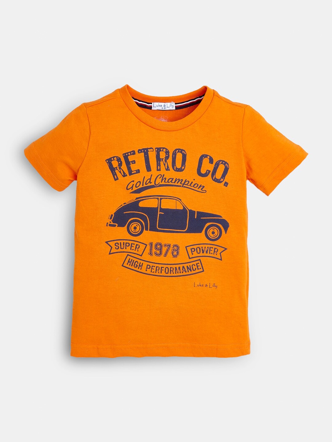 

Hopscotch Boys Orange Typography Printed Cotton T-shirt