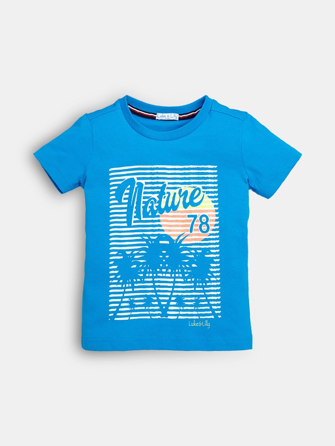 

Hopscotch Boys Blue Printed Cotton T-shirt