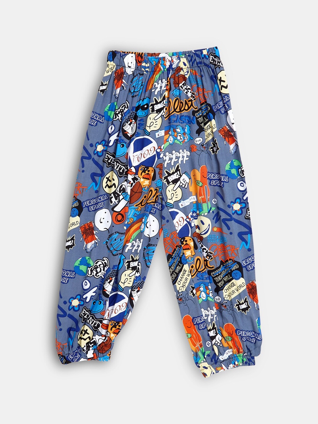 

Hopscotch Boys Blue Printed Joggers