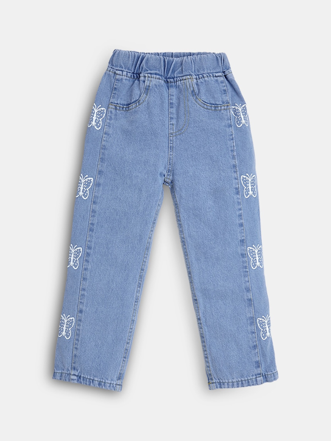 

Hopscotch Girls Blue Relaxed Fit Printed Stretchable Jeans