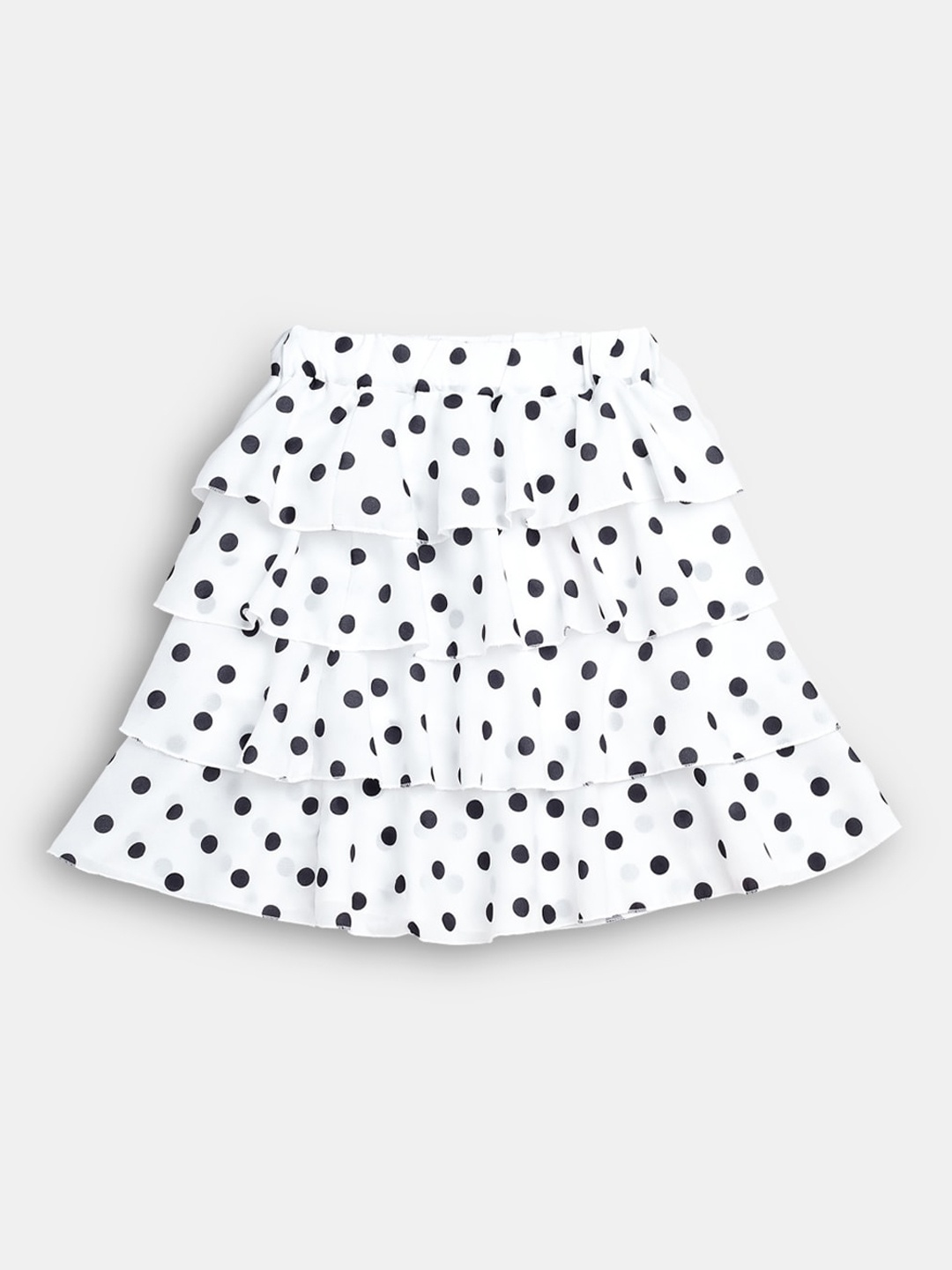 

Hopscotch Girls White And Black Polka Dot Printed Tiered Skirt