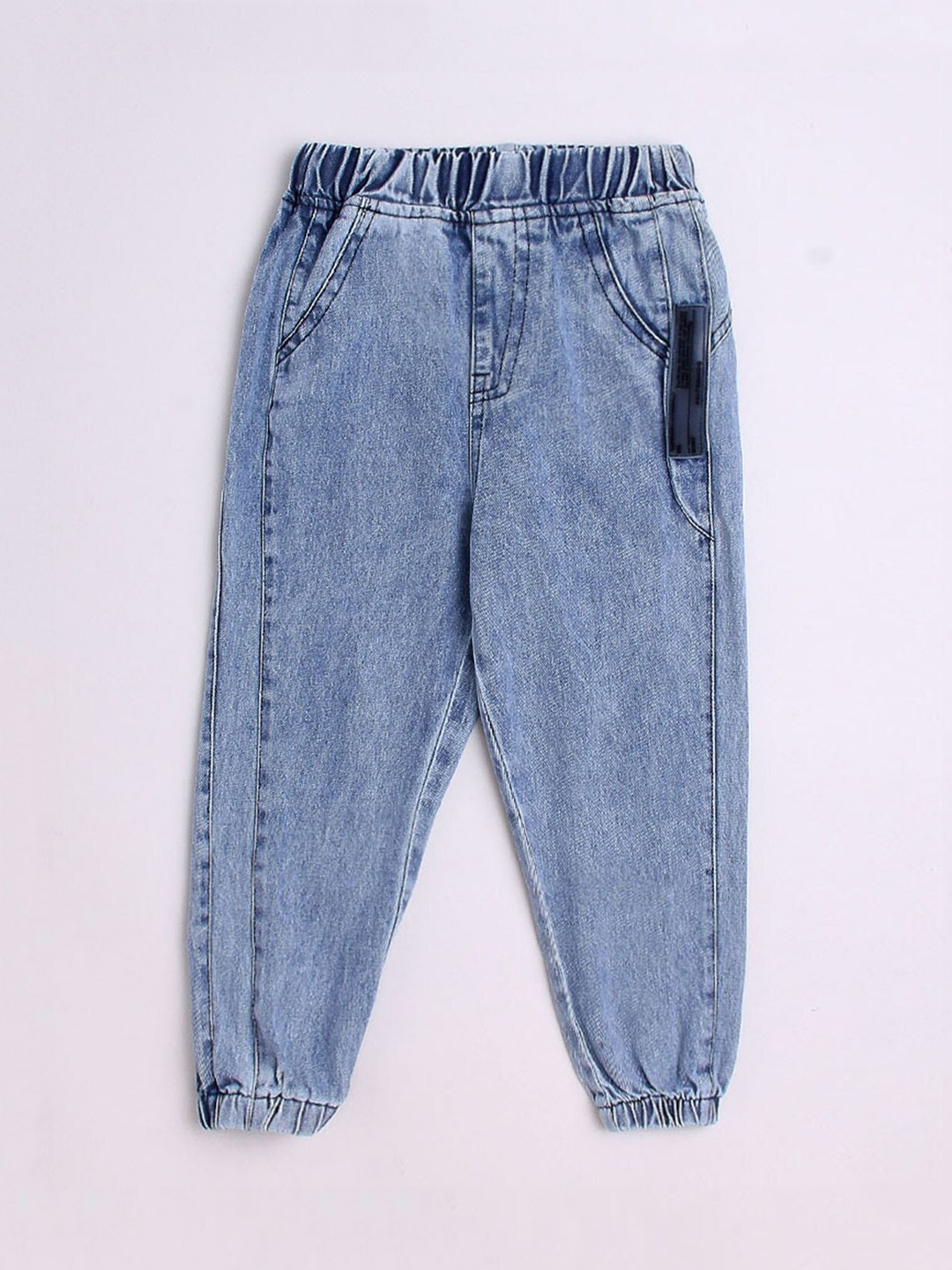 

Hopscotch Boys Blue Jogger Low Distress Heavy Fade Stretchable Cotton Jeans