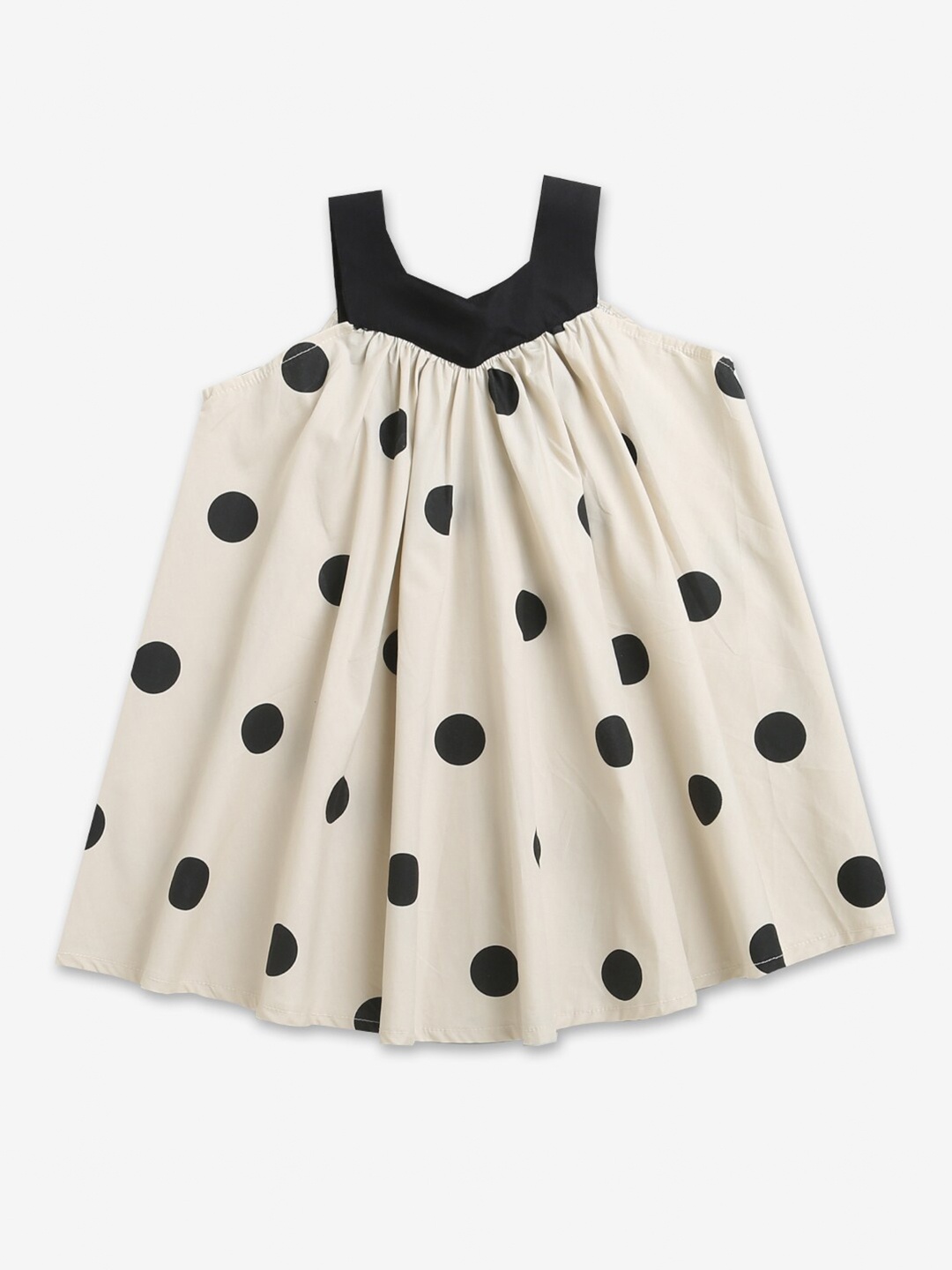 

Hopscotch Girls Beige & Black Polka Dots Printed A-Line Dress