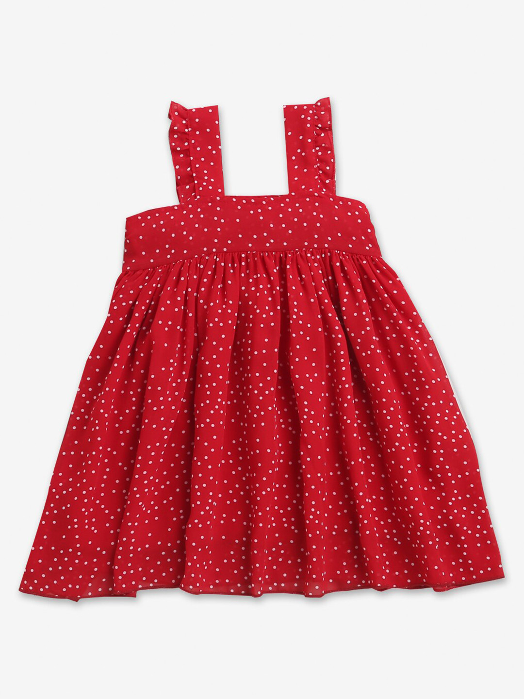 

Hopscotch Girls Red Polka Dot Printed A-Line Dress