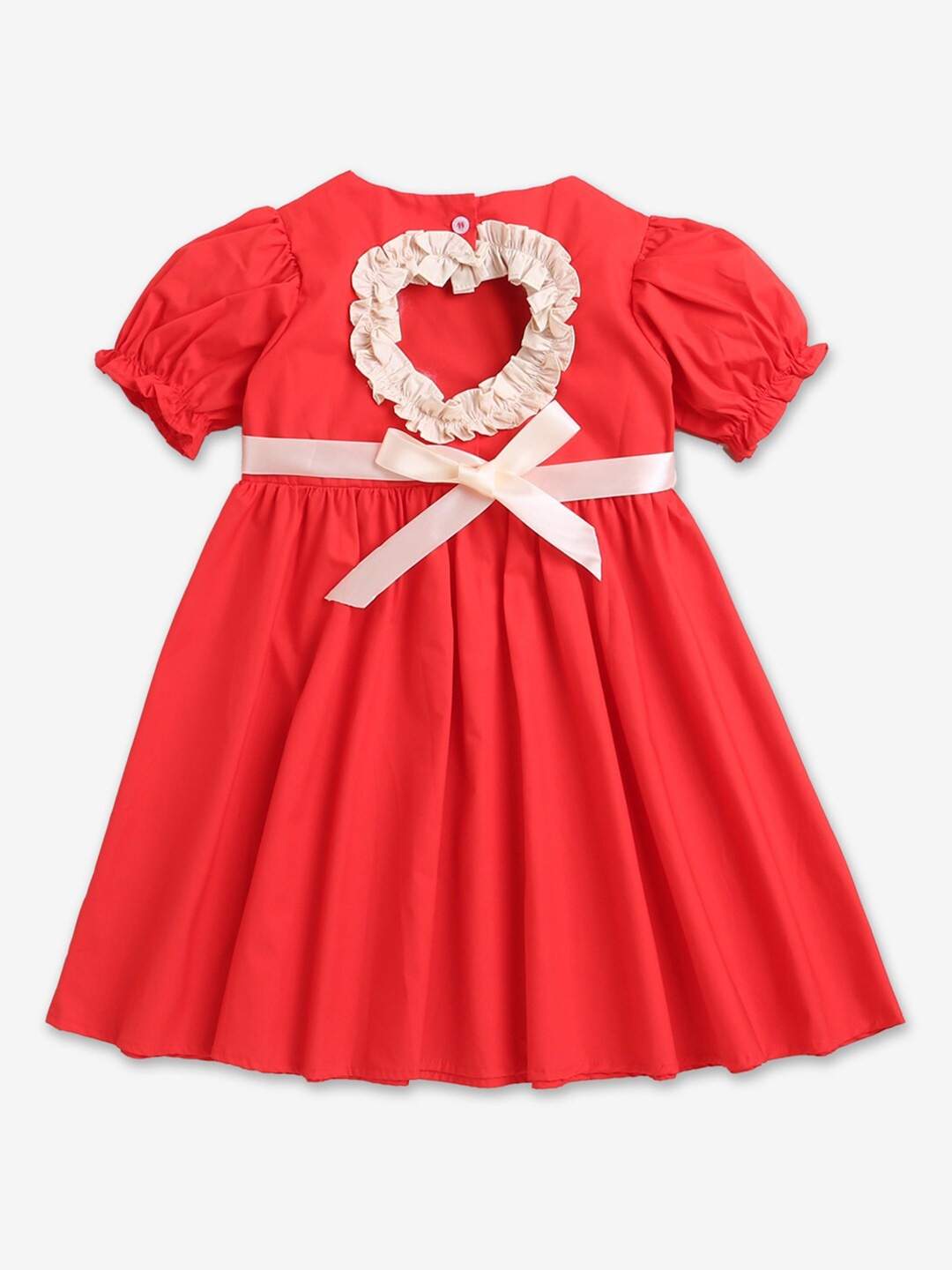 

Hopscotch Red Solid Blouson Cotton Dress