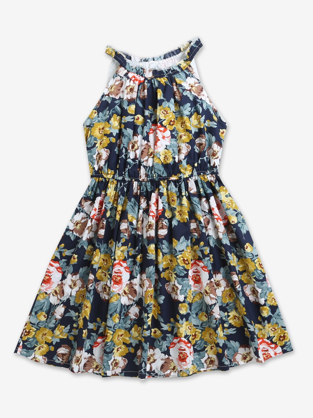 

Hopscotch Girls Navy Blue & Yellow Floral Printed Cotton Dress