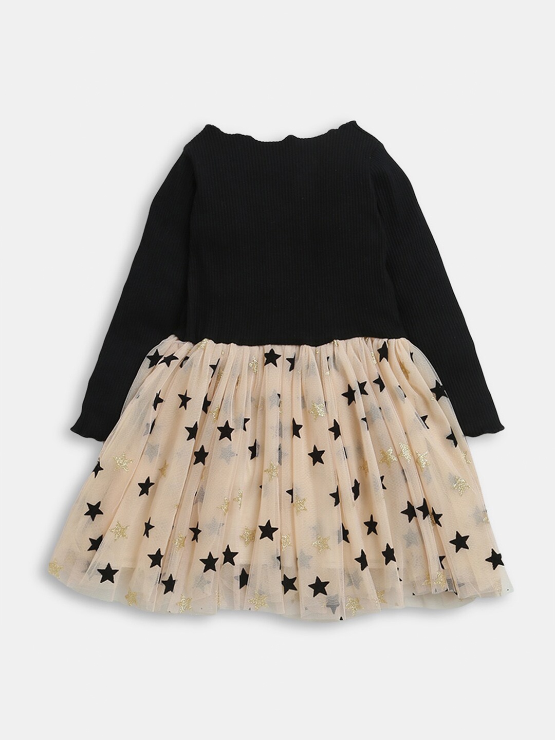 

Hopscotch Girls Black & Beige Fit & Flare Dress