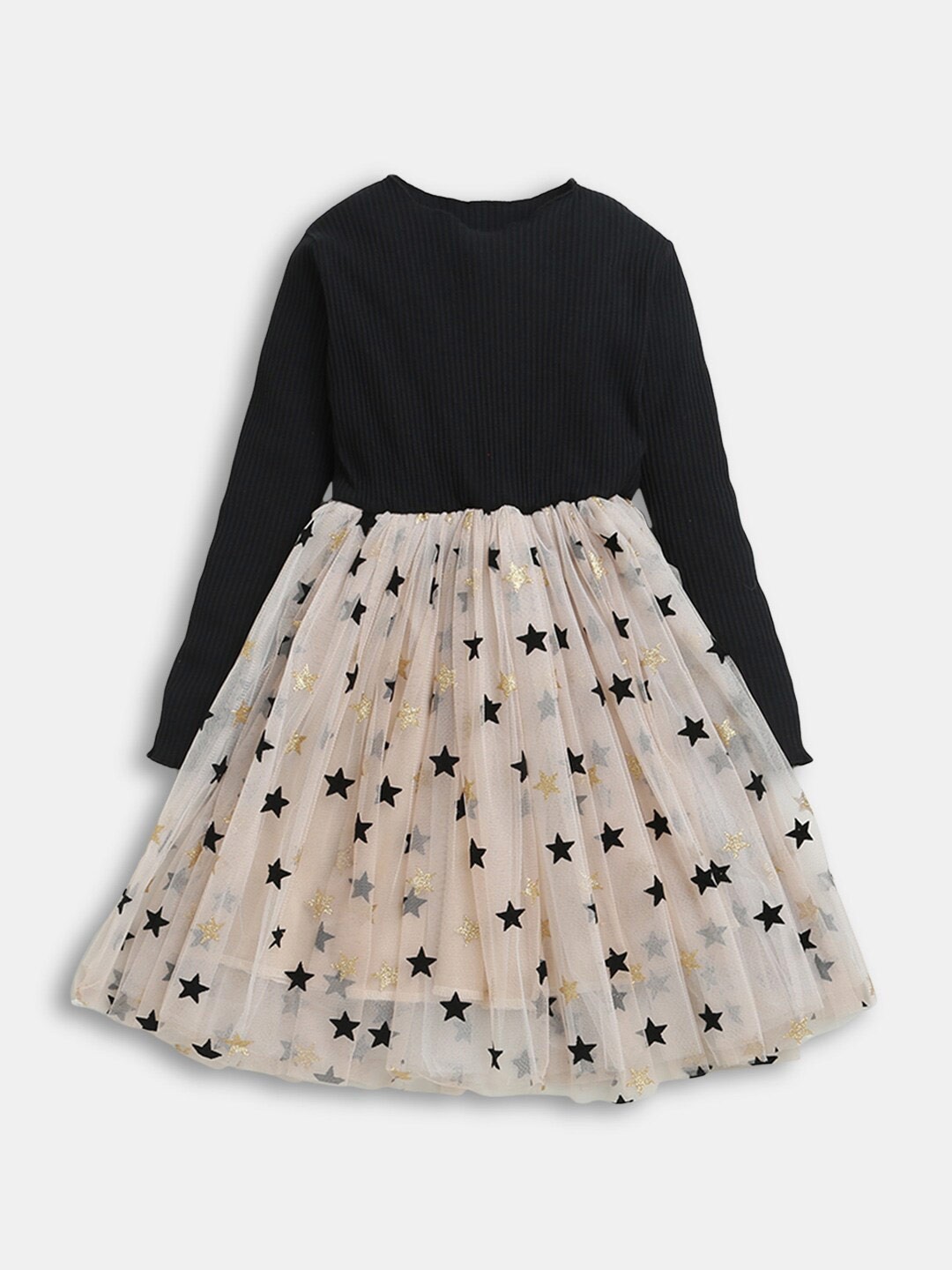 

Hopscotch Black & Beige Polka Dots Printed Fit & Flare Dress
