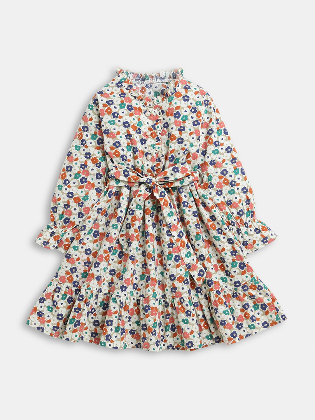 

Hopscotch Beige Floral A-Line Dress