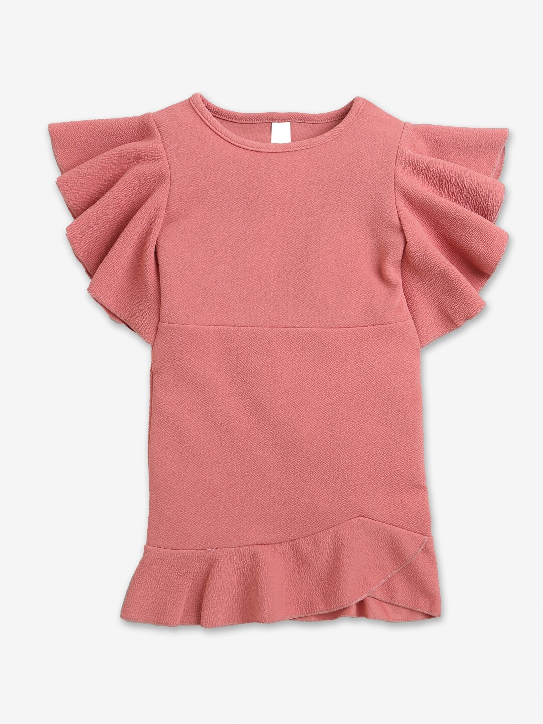 

Hopscotch Girls Peach Solid Cotton Peplum Dress