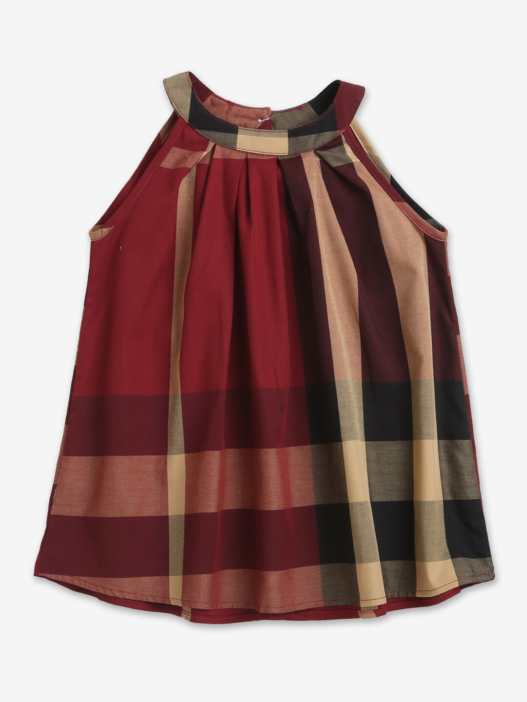 

Hopscotch Girls Red & Beige Checked A-Line Dress