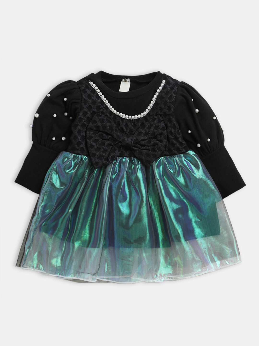 

Hopscotch Girls Black & Green Bow Embellished Dress
