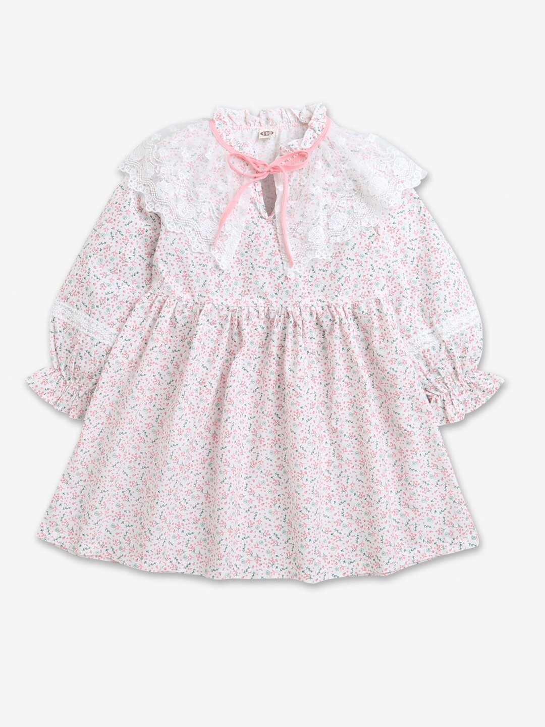 

Hopscotch Girls Pink & White Floral Tie-Up Neck Dress