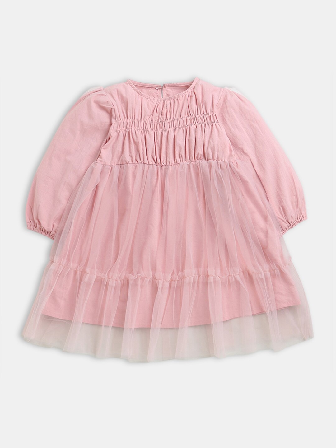 

Hopscotch Pink Empire Full-Sleeve Ruffled Casual Dress